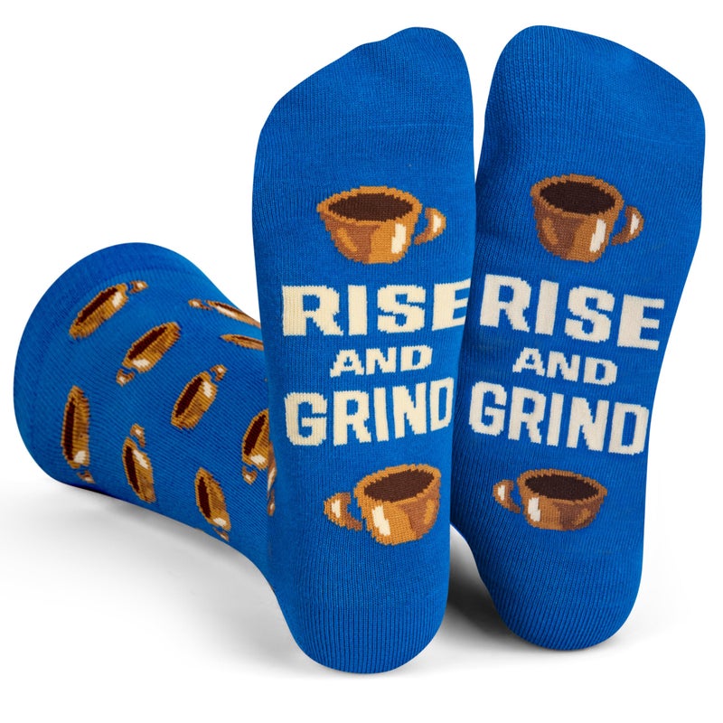 Lavley Rise and Grind Coffee Socks - Fun Gift Accessory for Men Cool Stocking Stuffer Idea - Unisex One Size - Image 1